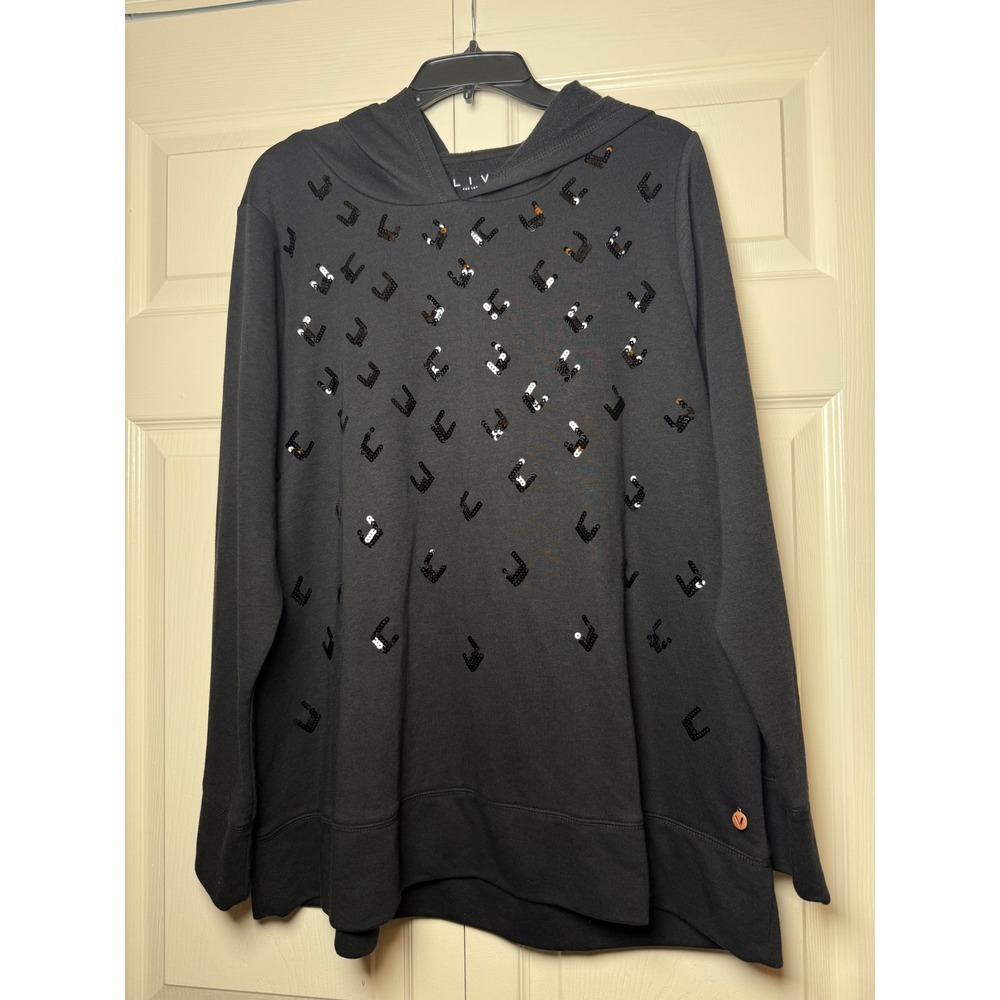 Livi Lane Bryant‎ Women 18/20 Charcoal Grey Sequin Chevron Pullover Hoodie